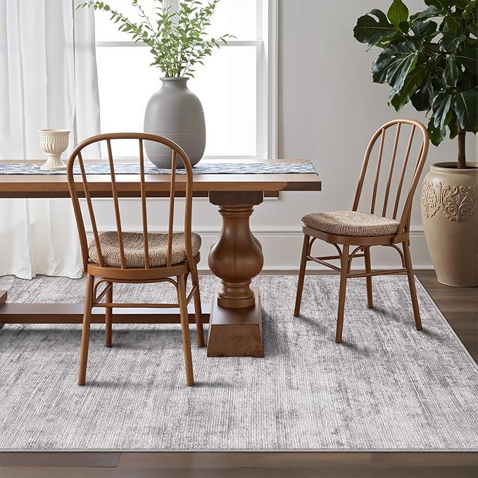 LUMI 8x10 Washable Neutral Area Rug, Ultra-Soft, Non-Slip, Low-Profile Grey Carpet with Enhanced Anti-Slip Backing for Living Room, Bedroom, Indoor Spaces, and Home Décor