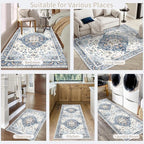 Enkor Area Soft Rugs 4x6 Washable Non Slip Boho Floor Rugs for Living Room Bedroom, Vintage Style Farmhouse Mat for Kitchen Entryway Blue & White