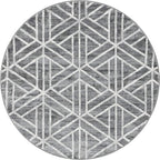 Rugs.com Lattice Trellis Collection Rug – 5 Ft Round Gray Low-Pile Rug Perfect for Kitchens, Dining Rooms