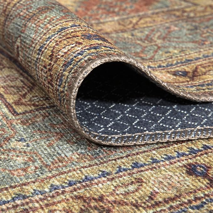 Bloom Rugs Washable Non-Slip 2' x 3' Rug - Terracotta/Mustard Traditional Oriental Area Rug for Living Room, Bedroom, Dining Room, and Kitchen - Exact Size: 2' x 3'