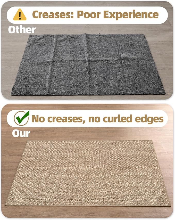 Color&Geometry Ultra Thin Indoor Door Mat Non Slip Rubber Backed Dirt Trapper 48"x72"(Rolled-up NO Creases), Rugs for Entryway, Front Door Mat Indoor Washable Low-Profile Entry Mat, Khaki