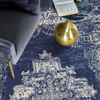 vivorug Round Rug 6ft Vintage Round Area Rug Non-Slip Indoor Carpet for Living Room Bedroom Entryway, Stain Resistant Home Decor Circle Rug, Navy Blue