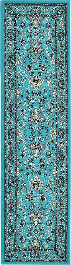 Unique Loom Sialk Hill Collection Area Rug - Washington (2' 7" x 10' Runner Turquoise/Black)