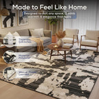 Abani Terra Cream Area Rug for Living Room, Bedroom - Black Abstract Pattern - 8' x 10' - Durable & Easy to Clean