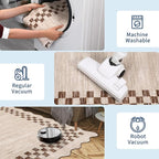 GarveeHome Washable Rug 5x7 for Living Room Large Bedroom Scalloped Rug Non Slip Stain Resistant Modern Border Throw Carpet Soft Boho Rug for Dining Room Nursery Home Office, Beige