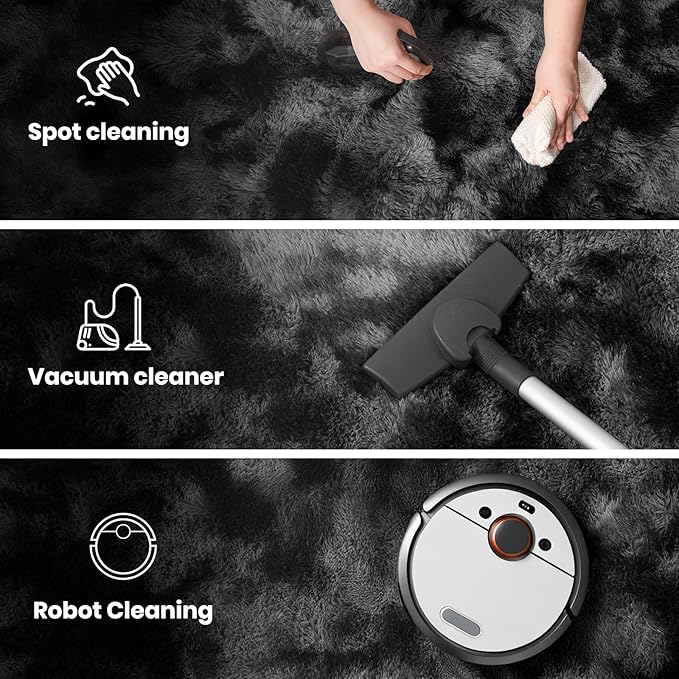 Zentavio Black and Grey Area Rugs for Living Room Men Room Carpet 4x6 Bedroom Fluffy Furry Shag Aesthetic Plush High Pile Floor Rug for Kids Room Dorm Home Decor Gray