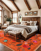 Area Rug 8x10, Washable Large Rugs for Living Room, Non Slip 0.27″ Low Pile Vintage Floral Large Carpet for Bedroom, Living Room, Dining Room, Kids Playroom (Orange)
