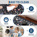 8x10 Washable Floral Distressed Rug, Vintage Farmhouse Area Rug for Living Room, Non-Slip Low Pile Soft Carpet for Nursery Bedroom Dining Room Home Office, Dark Grey Blue