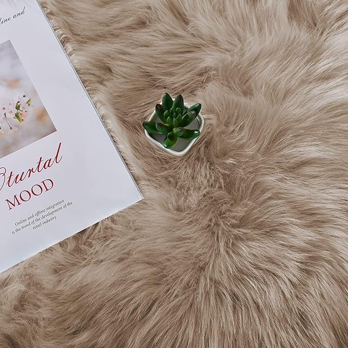 Latepis Brown Beige 2x5 Washable Small Rug Faux Sheepskin Fur Rug Fluffy Shag Rugs for Living Room Bedroom Dorm Furry Plush Rugs Cute Room Decor