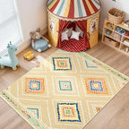 Area Rug 9x12 Rug Machine Washable Non-Slip Low Pile Print Pattern Western Rug for Living Room Bedroom Entryway Tribal Series -Cream/Beige