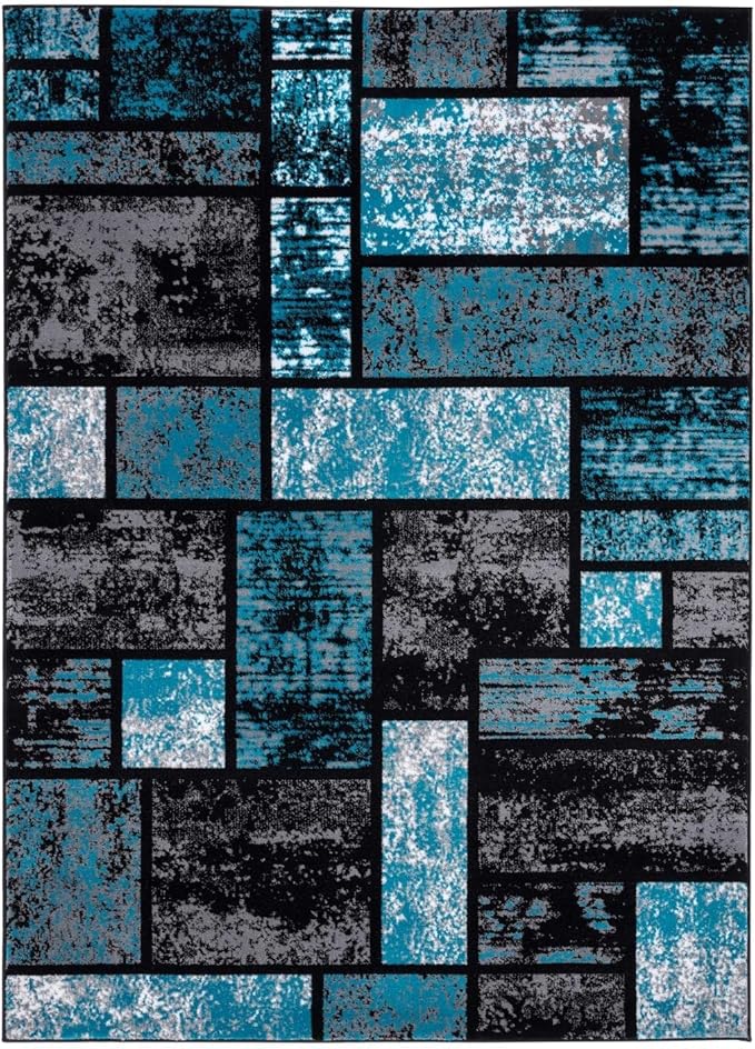 LUXE WEAVERS Modern Geometric Squares Turquoise 4x5 Area Rug for Living Room