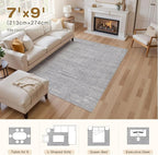 7x9 Area Rug Living Room: Washable Large Vintage Grey Rug Neutral Non-Slip Soft Stain Resistant Indoor Carpet for Bedroom Nursery Dining Room Under Table Bed Home House Office Playroom