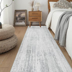MUJOO Washable Runner Rug 2x8,Modern Abstract Area Rugs for Kitchen Hallways Bedroom Bedside Bathroom Laundry,Non Slip Throw Carpet Long Mat Indoor,Low Pile Accent Neutral Grey