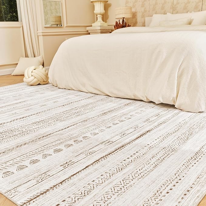 6x9 Area Rugs for Living Room Machine Washable Rug Distressed Indoor Carpet Neutral Moroccan Boho Rug Ultra Soft Area Rug for Bedroom Dining Room Playroom Office, Brown