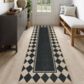 Moynesa Easy Jute Hallways Runner Rugs Washable 2.5x8 Entryway Rug Runners for Kitchen Black Checkered Indoor Outdoor Carpet for Entryway Patio, Diamond Grid Mat for Bathroom Bedroom Laundry