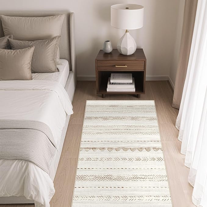 2X4 Rug Washable Area Rug: Small Soft Boho Farmhouse Neutral Moroccan Non Slip Indoor Low Pile Accent Floor Throw Carpet for Bedroom Bathroom Entryway Kitchen Hallway Closet Home Door - Brown
