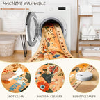 Floral 9x12 Area Rug Machine Washable Soft Print Boho Carpet Non Slip Doormat Low Pile Flower Area Rugs for Living Room Bedroom Nursery Kitchen Dining Room Indoor-Yellow/Orange