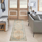 Nourison Home Astra Machine Washable Beige Blue 2'2" x 8' Area Rug - Easy Clean, Non Shedding, Bed Room, Living Room, Dining Room, Kitchen (8' Runner)