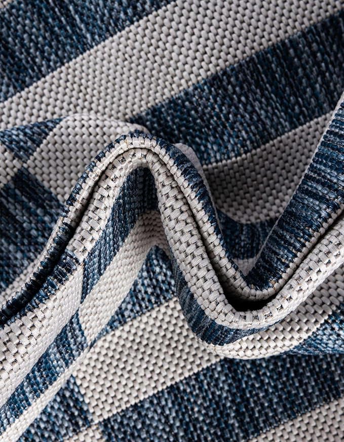 Unique Loom Outdoor Striped Collection Area Rug - Striped (5' 3" x 7' 1" Rectangle Blue/Ivory)
