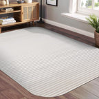 Beverly Rug Modern Geometric Area Rug 8x10 Low-High Pile Durable Soft Abstract Striped Indoor Rugs for Living Dining Room Office Stain Resistant Non Shedding Casual Indoor Carpet Beige White 8 x 10