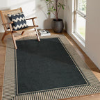 Moynesa Striped Border Easy Jute Outdoor Rug 5x7 Area Rugs for Living Room, Washable Indoor Outdoor Patio Rug Non Slip Low Pile, Black Farmhouse Carpet for Backyard Bedroom Dining Room