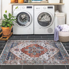 COMSLE Area Rug 2x4 Faux Wool Throw Rug for Entryway, Boho Washable Small Rugs Non-Slip Distressed Carpet Soft Accent Floor Rug for Indoor Entrance, Bedroom, Living Room, Kitchen (Rust Red)