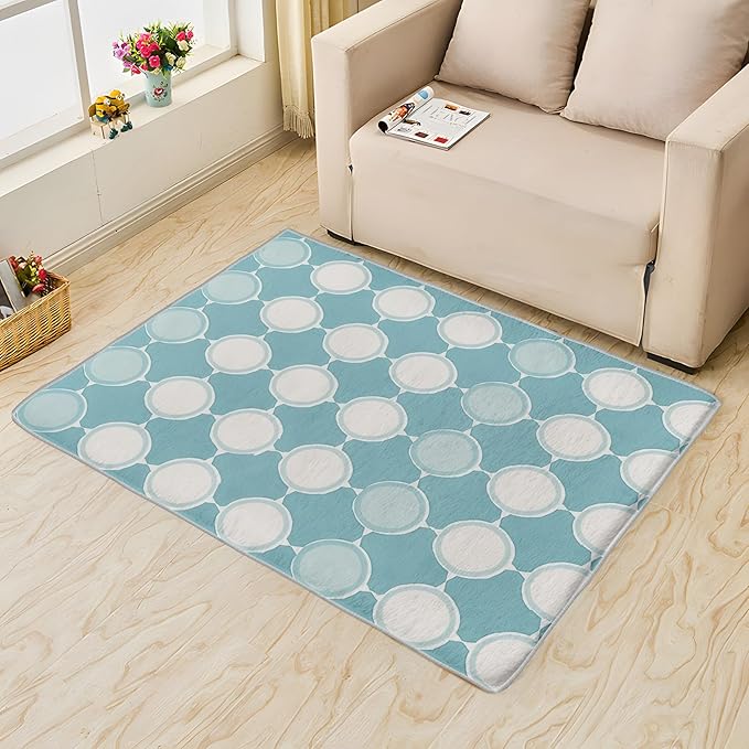 Aqua and White Rug, 6x8 Rug, Blue Rugs for Living Room Bedroom, Geometric Large Area Rug, Washable Rug Non Slip Soft Indoor Carpet, Kids and Pets Friendly, Aqua and White Home & Room Decor
