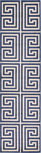 Unique Loom Athens Collection Classic Geometric Modern Border Design Area Rug (2' 7 x 10' 0 Runner, Navy Blue/ Beige)