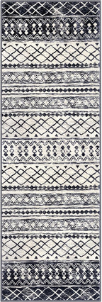 KUTA Moroccan Washable Runner Rug 2.6x8, Non-Slip Vintage Black Navy Blue Boho Hallway Runners Rugs Ultra Soft Print Distressed Geometric Floor Carpet for Bedroom Laundry Living Room