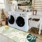 Lahome Green Hallway Runner - 2x7 Washable Non-Slip Runner Rug Throw Lightweight Soft Bathroom Runner Rug, Boho Botanical Print Indoor Carpet Runner for Bedroom Kitchen Entrance Laundry Living Room