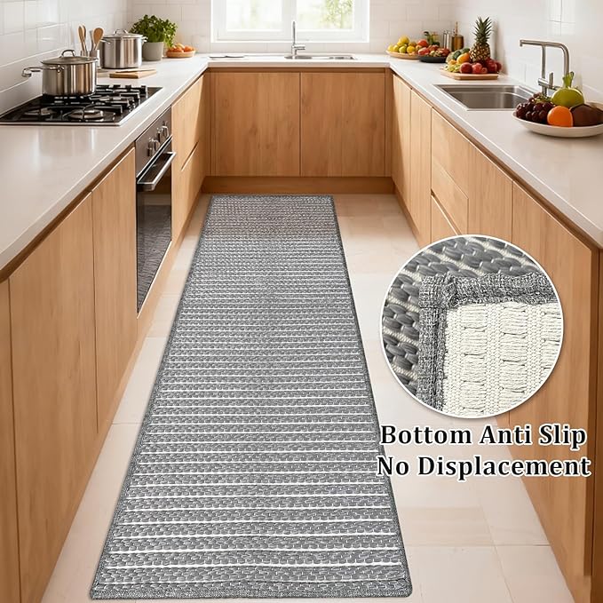 Braided Hallway Runner Rug,Super Absorbent Kitchen Mats for Floor,Non Slip Washable Kitchen Rugs,Quick Dry Boho Entryway Runner Rugs for Bathroom,Hallyways,Bedroom,24"x72",Grey