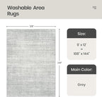 Valenrug Washable Rugs - Stain Resistant Area Rugs 9x12 Living Room, Non Slip Backing Printed Rugs for Bedroom, Folable Machine Washable Area Rug (Grey, 9'x12')