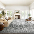 Marsail 9x12 Washable Area Rug, Soft & Slip-Resistant Large Area Rug with Reinforced Bound Edges, Vintage Short-Pile Washable Rug with Floral Pattern for Living Room, Dinning Room and Bedroom, Grey