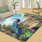 Peacock Rugs for Living Room - 5x7 Rug, Tropical Palm Leaves Area Rugs for Bedroom, Peacock Decor Rug, Floral Animal Washable Carpet, Peafowl Carpet - Peafowl Home Decor & Gifts