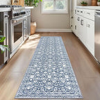 Vintage Floral 2x7 Runner Rug, Light Blue White Washable Bedroom Runner Rug Non-Slip Hallway Kitchen Runner Super Soft Thin Printed Faux Wool Carpet for Entryway Bedroom Laundry Room Indoor
