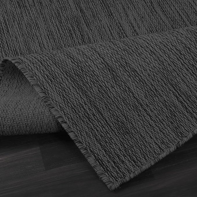 Beverly Rug Indoor Outdoor Rug 10x14, Washable Outside Carpet for Patio, Deck, Porch, Solid Modern Area Rug, Water Resistant, Dark Gray