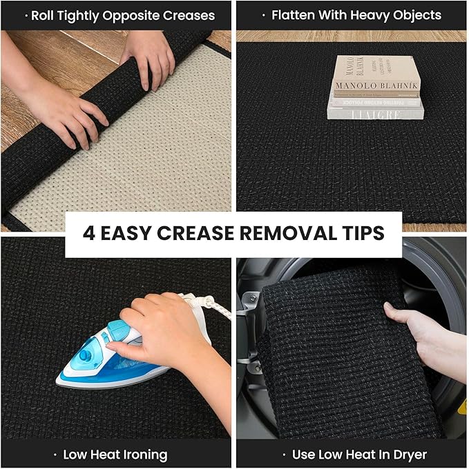 IOHOUZE Washable Exrea Long Hallway Runner Rug 3x14 Non Slip Rubber Backed Kitchen Runner Entryway Runner Indoor, Woven Rugs Floor Carpet for Kitchen Hall Entryway Stair,Black/Grey
