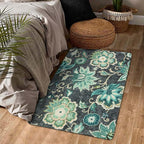 Lahome Floral Entryway Rug - 2x3 Small Throw Kitchen Rugs Non-Slip Washable Bedroom Rugs Blue Paisley Print Bathroom Mat Accent Distressed Doormat Floor Carpet for Laundry Room Living Room Office