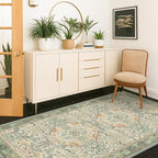 Large Entryway Rugs Indoor - 3x6 Washable Rugs for Kitchen Bedroom Beside Bed Door Mat Indoor Entrance with Beige Woodland Flowers, Non Slip Stain Resistant Low Pile