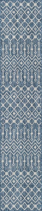 Unique Loom Outdoor Trellis Collection Area Rug - Tribal Trellis (2' x 10' Runner, Blue/ Ivory)