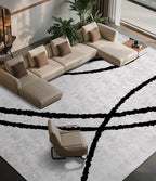 YIHOUSE Modern Area Rugs for Living Room, 9x12 Washable Black and White Rug, Thin Abstract Geometric Striped Rug, Area Rug for Bedroom,Kitchen,Dining Room,Office