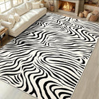 YIHOUSE 9×12 Ft Area Rugs for Living Room: Modern Washable Rug - Abstract Black and Cream White Rug for Bedroom Dining Room Office Playroom Nursery Home Decor - Nonslip Non-Shedding Striped Rugs