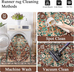 U'Artlines 3' x 20' Boho Hallway Runner Rug, Rust Non Slip Washable Vintage Farmhouse Accent Rug Carpet for Kitchen Entryway Laundry and Living Room (Rust＆Teal)