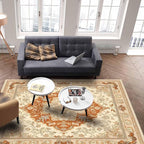 Orange Bohemian Rectangular Area Rugs for Living Room Bedroom 2.8 x 5 ft Vintage Farmhouse Floral Pattern Non-Shedding Soft Low Pile Rug Non Slip Washable Rug for Nursery Entryway Playroom