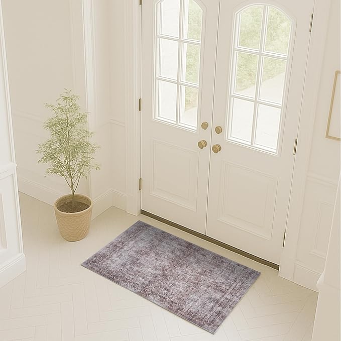 Turkish Rug. Washable Vintage Oriental Antique Inspired Traditional Doormat Small Modern Area Rugs Luxury Entryway Entry Bedroom Bathroom Kitchen (397CB, 2' x 3')