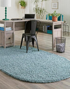 Unique Loom Solid Shag Collection Area Rug (7' 10" x 10' Oval, Light Slate Blue)