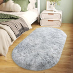 Soft Fluffy Area Rug for Bedroom, Fuzzy Shaggy Oval Throw Rugs for Bedside, Non-Slip Cozy Plush Shag Carpet for Kids Room Nursery Dorm Living Room, Tie-dye Grey, 2.6 x 5.3 Feet, 2 Packs