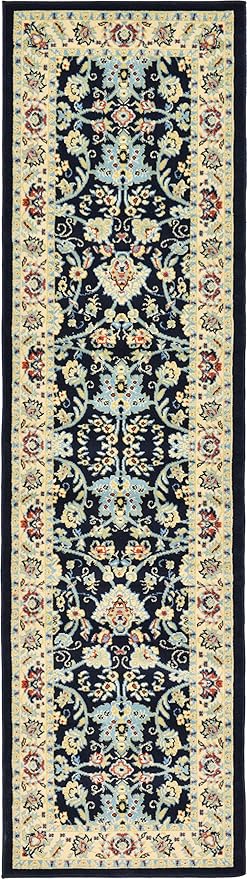 Unique Loom Sialk Hill Collection Area Rug - Washington (2' 7" x 10' Runner Navy Blue/Cream)