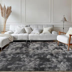 Zentavio Black and Grey Area Rugs for Living Room Large Men Room Carpet 5x8 Bedroom Fluffy Furry Shag Aesthetic Plush High Pile Floor Rug for Kids Room Dorm Home Decor Gray