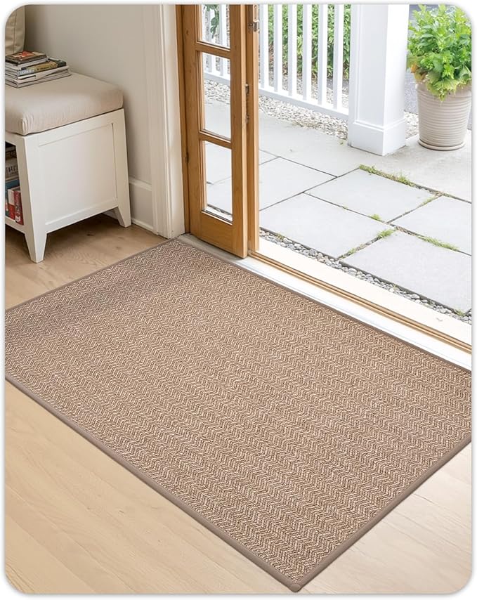 Color&Geometry Large Front Door Mat Indoor Entrance, 36"X56" Indoor Mats for Entryway Non Slip Rubber Backed, Dirt Trapper Double Door Mat Washable, Dark Khaki (Rolled-up NO Creases)